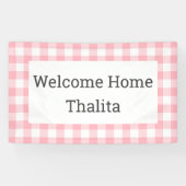Willkommen Zuhause Name Rosa und Weiß Buffalo Karo Banner (Horizontal)