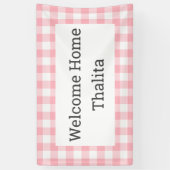 Willkommen Zuhause Name Rosa und Weiß Buffalo Karo Banner (Vertikal)