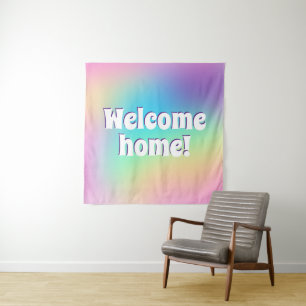 Willkommen Zuhause! Pastel Rainbow Wandteppich