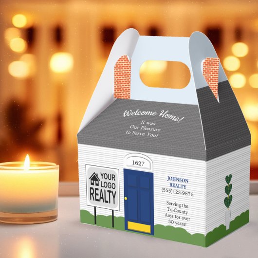 Willkommen Zuhause Realtor Logo Blue Door Geschenk Geschenkschachtel