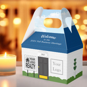 Willkommen Zuhause Realtor Logo Blue Roof Sky Gesc Geschenkschachtel