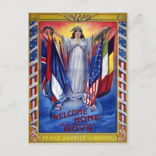 Willkommen Zuhause Unsere Gallant Boys Vintag WWI Postkarte