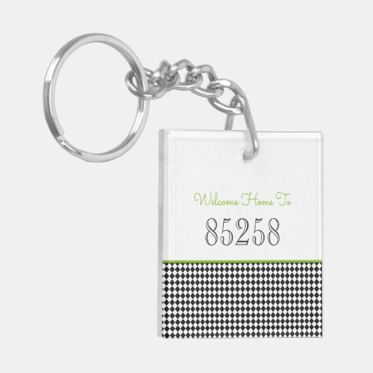 Willkommen Zuhause zum ZIP CODE Black Green Classi Schlüsselanhänger (Vorderseite links)