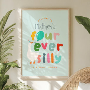 Willkommen zum 4. Geburtstag Boys Blue Silly Goose Poster