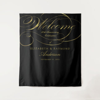 Willkommen zum 50. Jubiläum Elegantes silbernes Sk Wandteppich