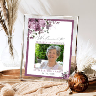 Willkommen zum 60. Geburtstag mit lila Blumenfoto Poster
