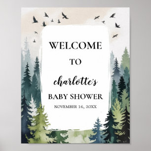 Willkommen zur Baby Shower „Abenteuer Berge Wald“ Poster