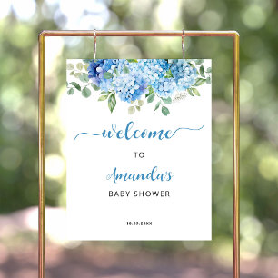Willkommen zur Babyparty mit blauen Hortensien Poster