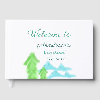 Willkommen zur Babyparty Name Blaue Grüne Baumhüge Gästebuch