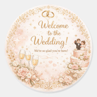 Willkommen zur Hochzeit – Eleganter Blumenaufklebe Runder Aufkleber