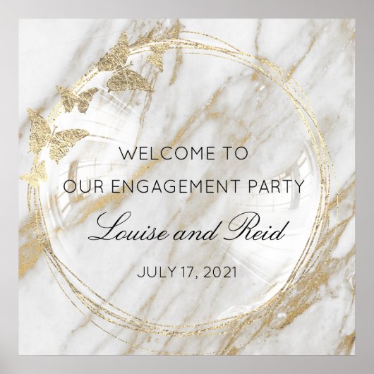 Willkommen zur Hochzeit Verlobung Gold Marmor Poster (Vorne)