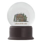 Willkommen zur Kabine in der Holz-Schnee-Kugel Schneekugel (Rückseite)