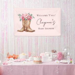 Willkommen zur rosa floralen Cowgirl-Baby-Party Banner