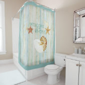 Willkommen zur Ufer-Strand-Haus-Gast-Bad-Kunst Duschvorhang (Beispiel)