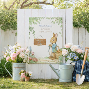 Willkommen zur Vintage-Hasen-Garten-Baby-Party Poster