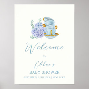 Willkommen zur Vintage-Hortensien-Teeparty-Baby-Sh Poster