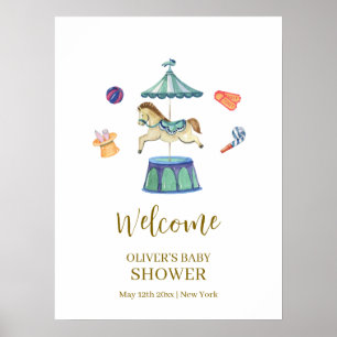 Willkommen zur Vintage-Karussell-Kirmes-Baby-Party Poster