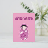 Willkommen zur Weltkleinen Schwester! babushka Postkarte (Stehend Vorderseite)