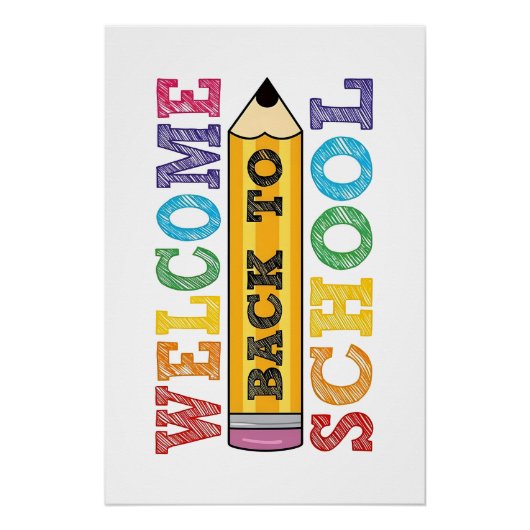 Willkommen zurück in der Schule – Bleistift-Illust Poster (Vorderseite)