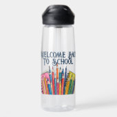 Willkommen zurück in der Schule – Bunter Start Trinkflasche (Rückseite)