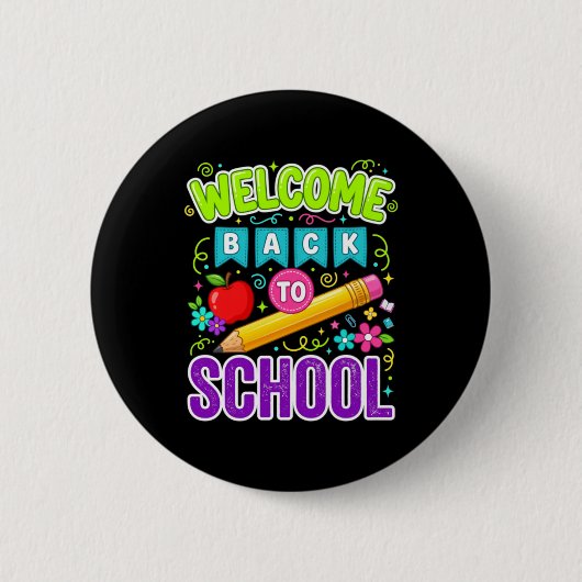 Willkommen zurück in der Schule Erster Schultag Button (Vorderseite)