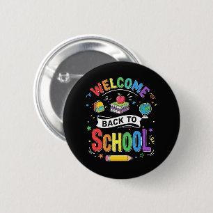 Willkommen zurück in der Schule Kinder Lehrer Erst Button