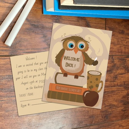 Willkommen zurück Lehrer Owl Brown Postcard Postkarte