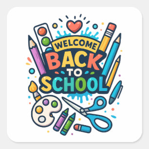 Willkommen zurück zu School Fun Art Design Quadratischer Aufkleber