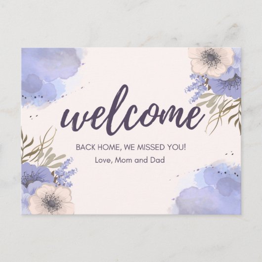 Willkommen zurück Zuhause Mama und Papa Postkarte (Vorderseite)