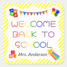 Willkommen zurück zum ersten Schultag auf dem Stic Quadratischer Aufkleber