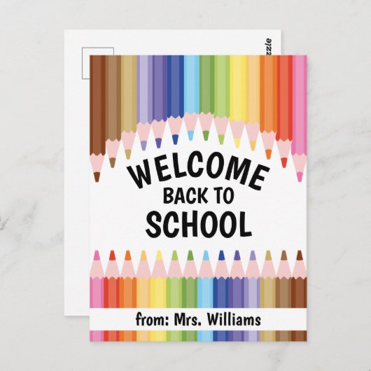 Willkommen zurück zum Lehrer der farbenfrohen Stif Postkarte (Vorne/Hinten)