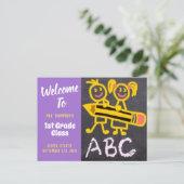 Willkommen zurück zum Lila Schullehrer Postkarte (Stehend Vorderseite)