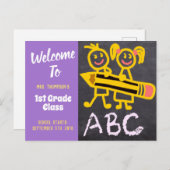 Willkommen zurück zum Lila Schullehrer Postkarte (Vorne/Hinten)