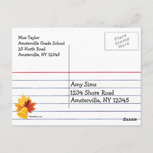 Willkommen zurück zur Postkarte für den Schulstift (Rückseite)