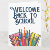 Willkommen zurück zur Schule - farbenfroher Start Karte (Gelbe Blume)