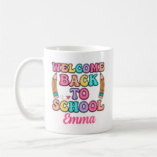 Willkommen zurück zur Schule Groovy Papierflugzeug Kaffeetasse