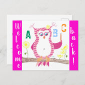 Willkommen zurück zur Schule rosa Zickzack Eule Po Postkarte (Vorne/Hinten)