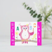 Willkommen zurück zur Schule rosa Zickzack Eule Po Postkarte (Stehend Vorderseite)