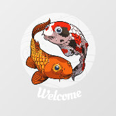 Willkommen Zwei freundlicher Koi Carp Fish Cartoon Fensteraufkleber (Blatt)
