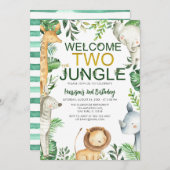Willkommen Zwei Jungle Safari Tiere Geburtstag Einladung (Vorne/Hinten)