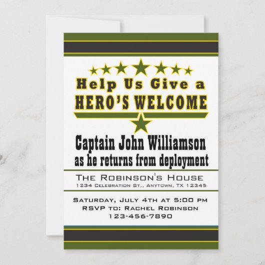 Willkommene das Zuhause-Einladung des Armee-Heldes Einladung (Vorderseite)