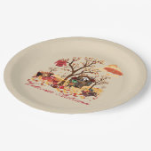 Willkommene Herbst-Fall-Elemente und Landschaft Pappteller (Schrägansicht)