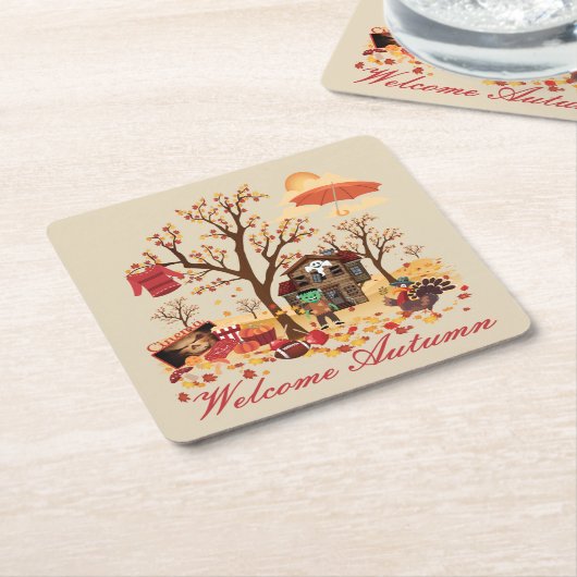 Willkommene Herbst-Fall-Elemente und Landschaft Rechteckiger Pappuntersetzer (angewinkelt)