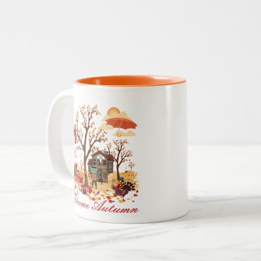 Willkommene Herbst-Fall-Landschaft Zweifarbige Tasse (Vorderseite Links)