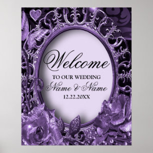 Willkommene Hochzeitsfeier Lila Blumenrahmen Elega Poster