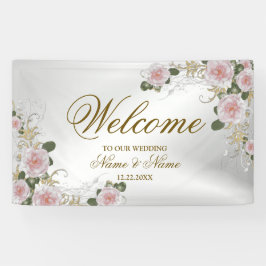 Willkommene Hochzeitsparty Rosa Blütensilber Elega Banner