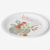 Willkommene kleine Pumpkin Wasserfarben Babydusche Pappteller (Schrägansicht)