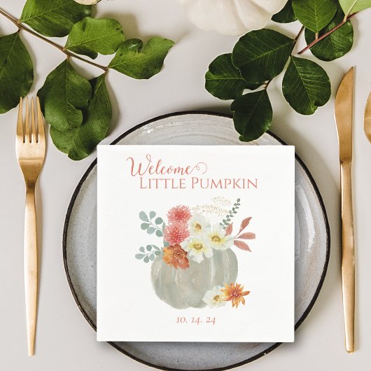 Willkommene kleine Pumpkin Wasserfarben Babydusche Serviette