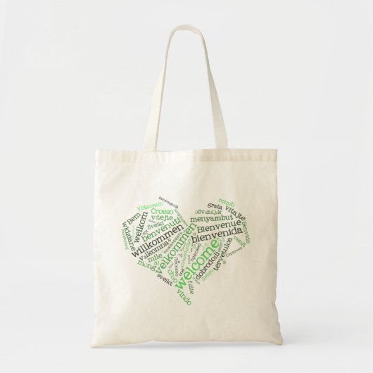 Willkommene Tasche des Herz-(viele Sprachen) (Vorne)