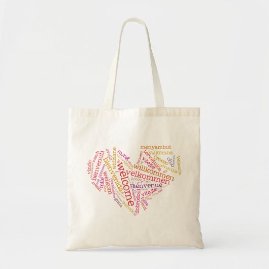 Willkommene Tasche des Herz-(viele Sprachen) (Vorne)
